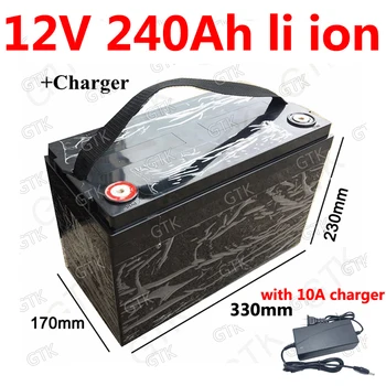 

waterproof 12v 240ah lithium ion Rechargeable bateria li ion BMS 3s for inverter Speaker light Boat RV backup power +10A Charger