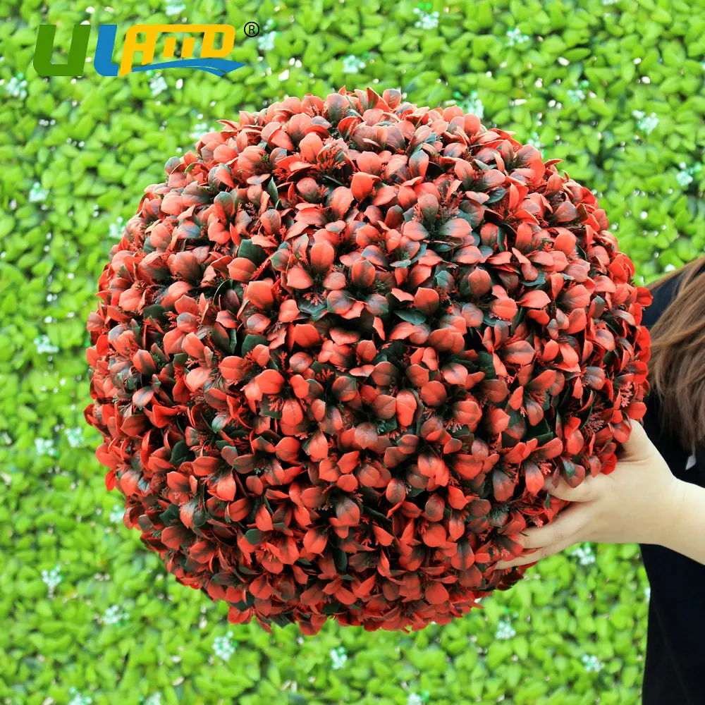 ULAND Red Artificial Boxwood Balls Plastic Plants Kissing Balls Faux