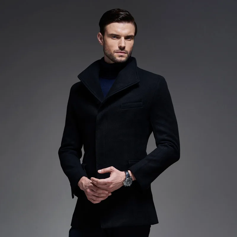 Мужские шерстяные пальто и куртки, зимняя кашемировая куртка, мужское длинное однобортное пальто с отложным воротником, повседневное шерстяное пальто
