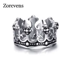 Zorcvens anéis masculinos preto rei real coroa cavaleiro fleur de lis cruz anéis vintage para homem jóias