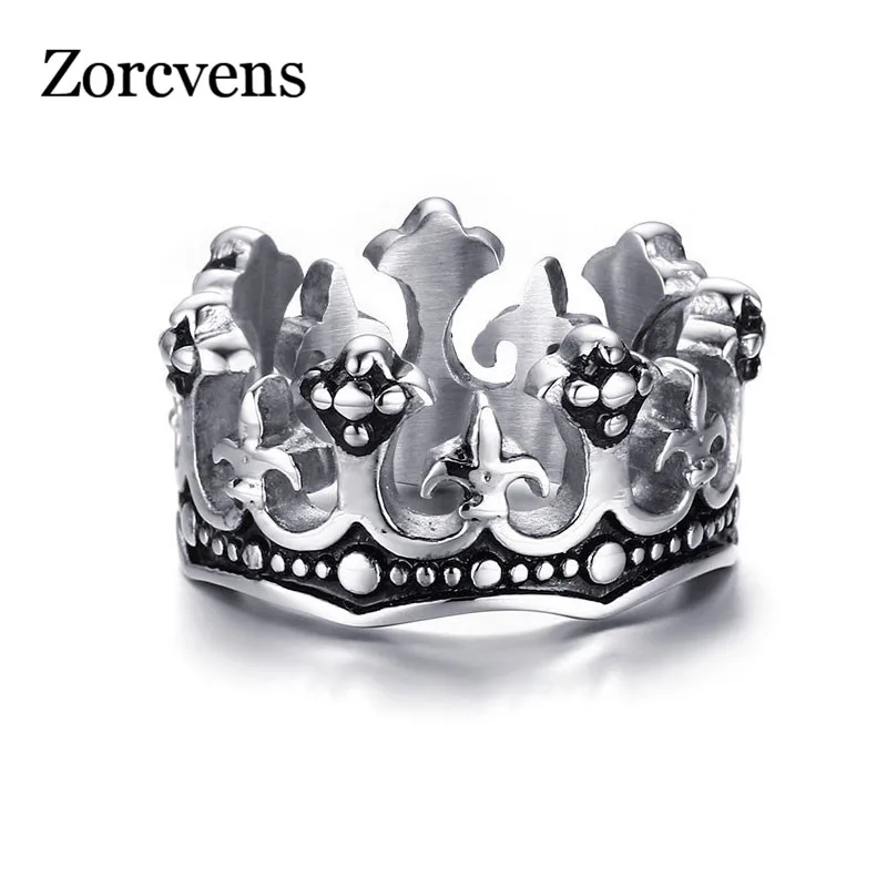 cheap ZORCVENS Men #039;s Rings Black Royal King Crown Knight Fleur De Lis Cross Vintage Rings for Men Jewelry