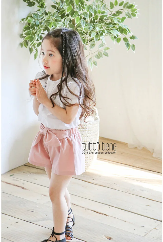 Корейские детские штаны новые летние хлопковые шорты для девочек детские повседневные штаны брендовые Шорты для маленьких девочек Детские шорты с бантом#2753