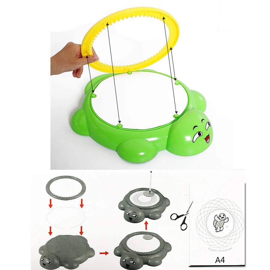 Cartoon Tortoise Spin'N Spiral Doodler Design Spirograph Drawing Set Creative Spiral Sketchpad 5 Gear 5 Pens Educational Toys