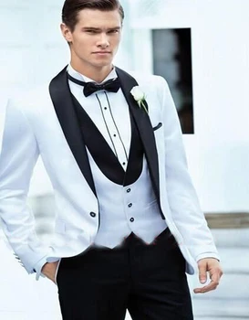 

Wedding white jacket black lapel trousers mix and match style suit latest design men's best new lang dress groomsmen clothes