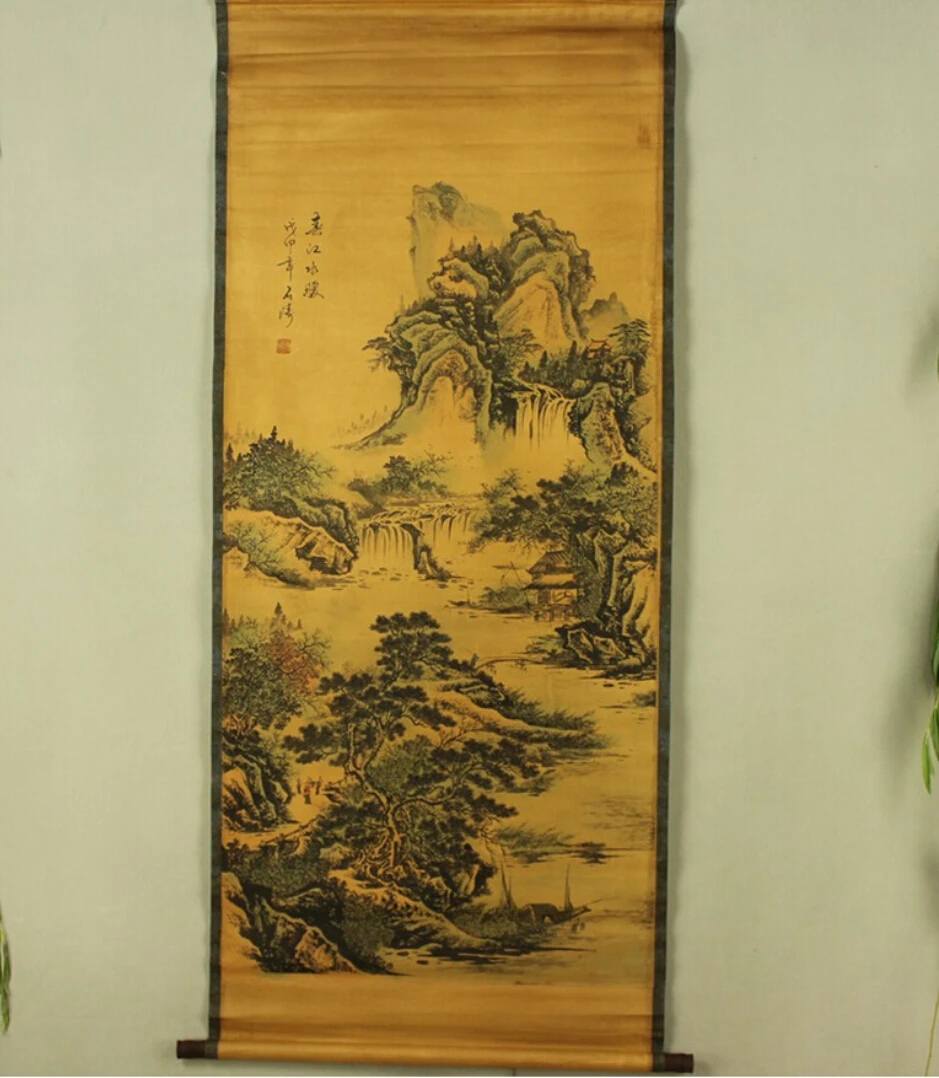 

Antique painting traditional Chinese Shi Tao Spring plumbing painting scroll painting,old paper painting