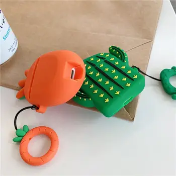 

Cute Cactus Carrot Pattern Soft Silicone Protective Cover Shockproof Case Skin for Airpods 1/2 Charging Box