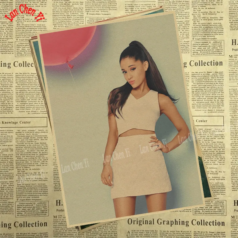 Ariana grande Pop Music Girl Star Kraft Paper Poster Wall Pictures For Living Room Home Decoration Decor - Цвет: Серебристый