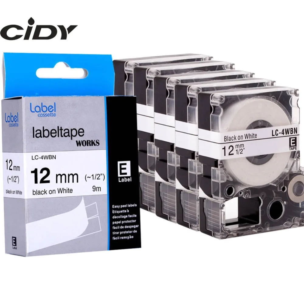 CIDY 5 шт. 12 мм черный на белом LC 4WBN LC4WBN LC-4WBN9/SS12KW лента для этикеток кассета для Epson принтер этикеток LW-300 LW-400 SR150