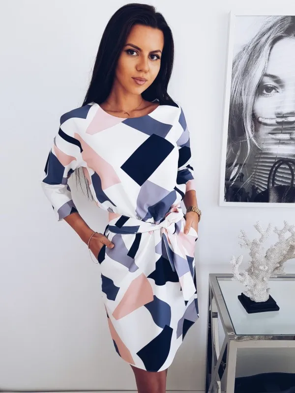 

new mama style hot sale V-Neck geometric print new dresssheath slim wrist sashes knee-length empire sexy female dress