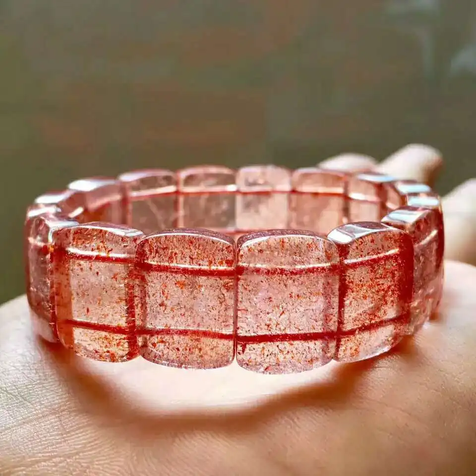 Натуральный Красный супер семь волос Lepidocrocite кварцевый кольцеобразный браслет 18x13 мм Прямоугольный бисер растягивающийся Кристальный лучший AAAAA
