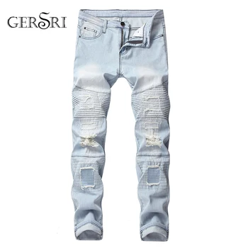 

Gersri Designer Men Jeans High Quality Cotton Straight Destroy Ripped Jeans Homme Pants Brand Jeans Men Classical Simple Jeans