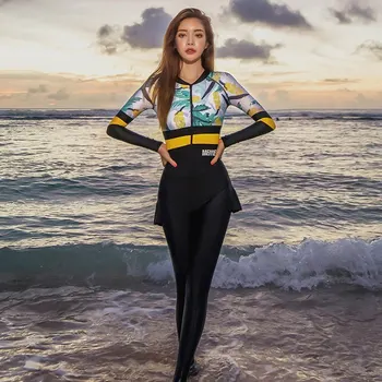 

Woman Swimsuit 2019 Swimsuits For Women Summer Surfing Bath Suits Windsurfing New Spirit Sports Long Sleeve Pants Floral Viscose