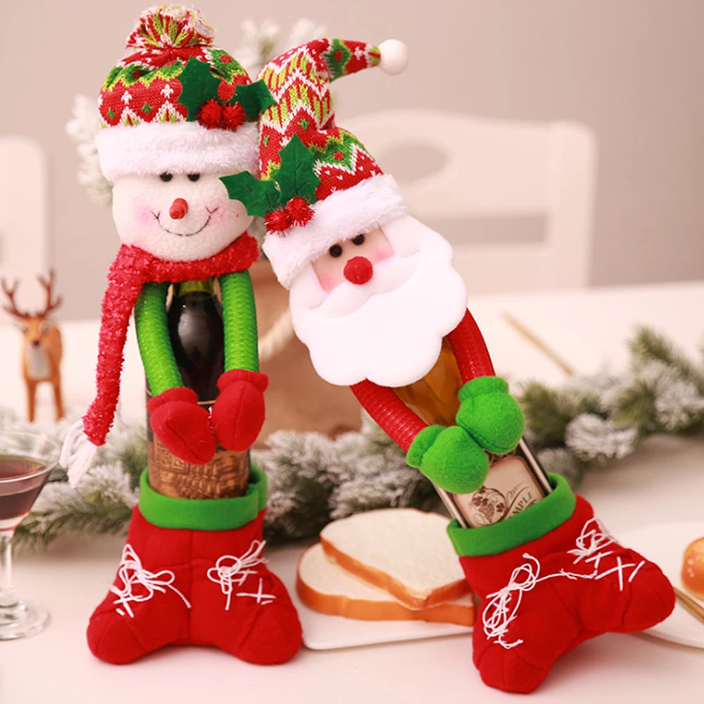 

Santa Claus Snowman Wine Bottle Cover Santa Claus Knitting Hats Santa Sack Bottle Hold Bag Chirstmas Decor Home Decoration