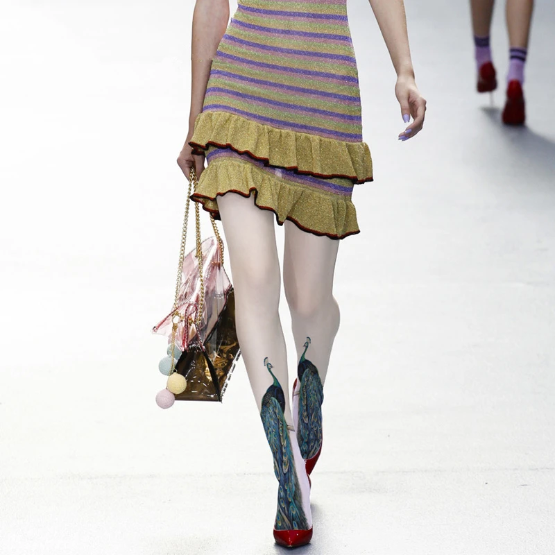 

Колготки женские вельветовые с принтом павлина, весна-осень