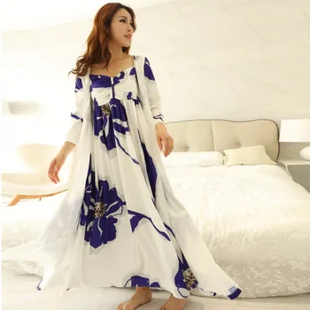 

Nightdress Women Sleepwear Silk Satin Flower Nightgown Sexy 2 Pieces Set Female Sleepwear Nightwear Home Clothing Free Shipping