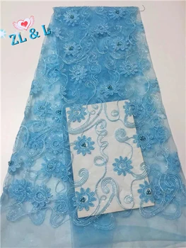 

New beautiful hollow flower decoration beads Africa Nigeria lace French mesh suitable for wedding dress skirt fabric 5 yards