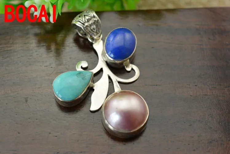 

925 sterling silver, natural lapis lazuli pearl pendant, a