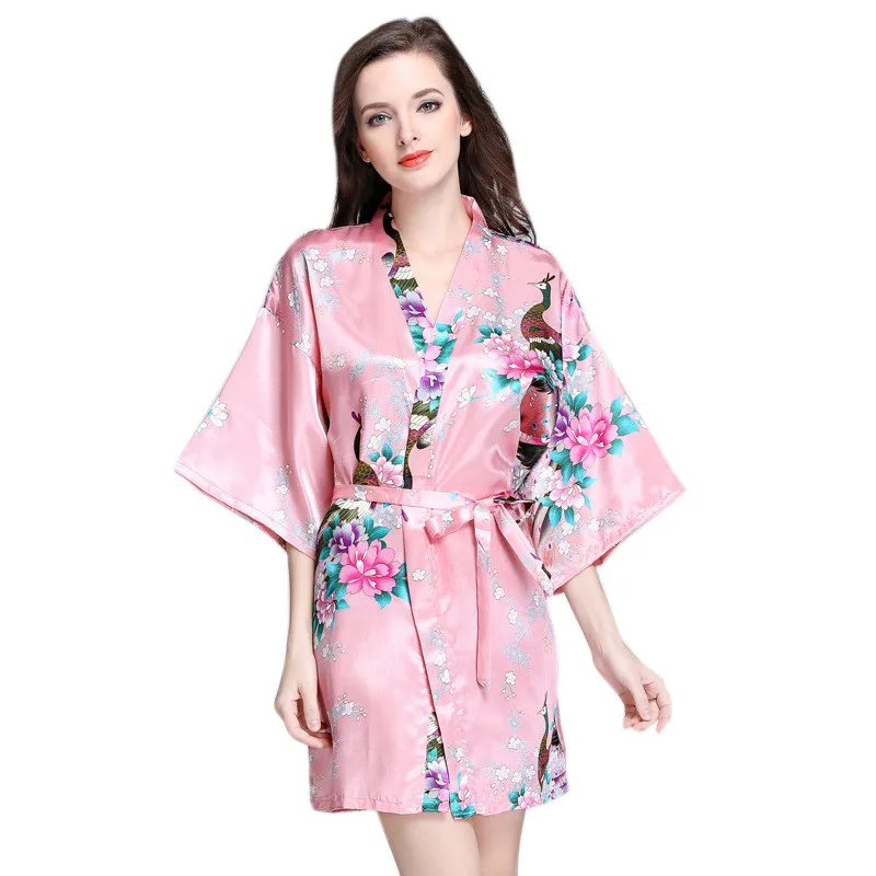 

Women Silk Kimono Short Night Robe Satin Bathrobe Sexy Lingerie Sleepwear Wedding Bridesmaid Robes Casual Homewear S-XXL