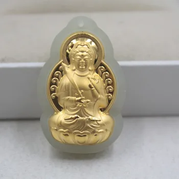 

Fine 24K Yellow Gold &Hetian Jade Pendant Perfect Kwan-yin Bless Hot Fashion For Women Man New