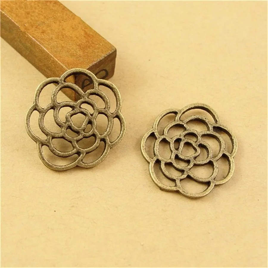 20MM Vintage Metal Zinc Alloy Hollow Out Flower Pendant Antique Bronze