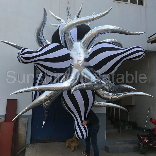 

Hanging led decoration silver inflatable twisted spike with LED light for event party decoration