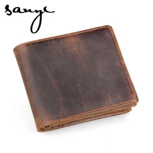 Crazy Horse Leather Men Wallets Vintage Genuine Leather Wallet For Men Cowboy Top Leather Thin To Put Free Shipping