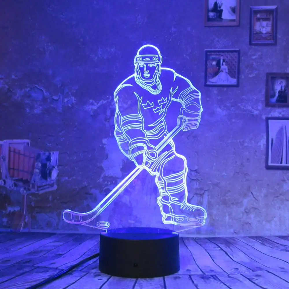 

Ice Hockey 3D Night Light 7 Colors LED Illusion Bedside Table Desk Lamps Touch USB Kids Room Decor Xmas Birthday Gift Toy