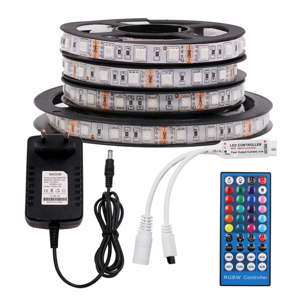 5m 12V SMD5050 60 Светодиодный s/m светодиодный ленты RGBW/RGBWW гибкая светодиодная лента с ИК-контроллер водонепроницаемая лента со светодиодными лампами с ЕС Мощность штепсельной вилки