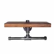 bathroom shelf Industrial Style Metal Pipe Wood Shelf Bathroom Towel Rrack Double Toilet Paper Holder Roller