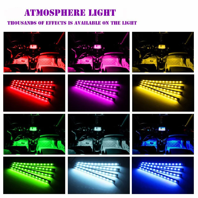 4pcs Car RGB LED Strip Interior Light Multicolor Music Atmosphere Sound Active Function LED Strip LED Lighting with USB Port 4pcs Car RGB LED Strip Interior Light Multicolor Music Atmosphere Sound Active Function LED Strip LED Lighting with USB Port