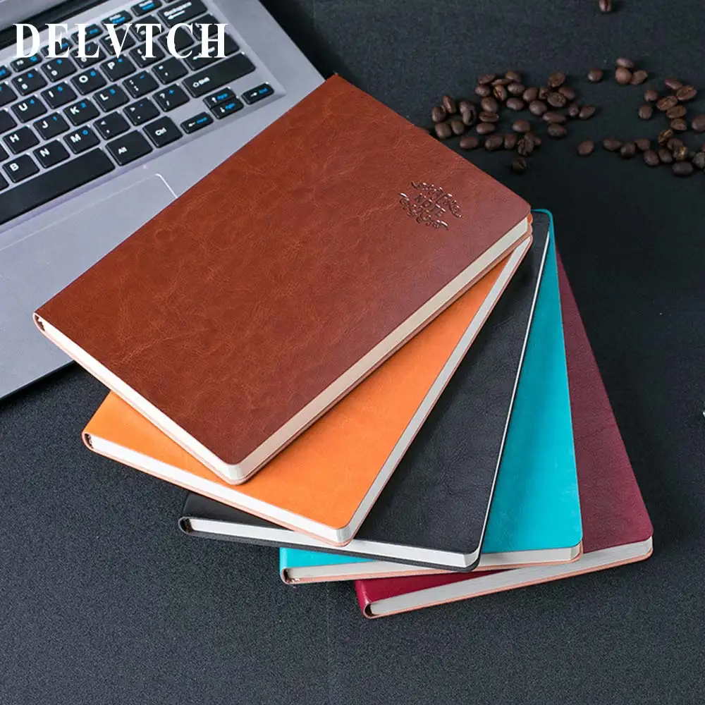 

DELVTCH A5 PU Leather 120 Sheets Business Notebook Daily Weekly Monthly Planner Agenda Notebooks Journal Stationery Supplies