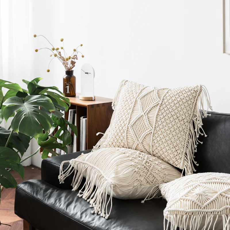 

Pillow Cover Fringed Macrame Hand-woven Cotton Pillowcase Geometry Home Decor Living Room Decoration Pillows Cushion Cover
