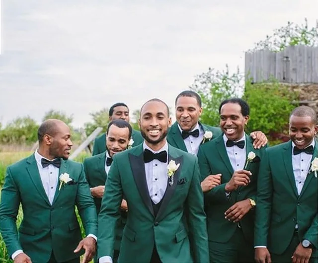 Для мужчин Slim Fit зеленые костюмы женихов Для мужчин свадебные костюмы-смокинги Для мужчин узкие вечерние ужин костюмы Комплект из 2 предметов куртки и штаны