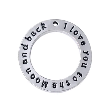 

Fashion ancient metal ring charm double-sided engraving I love you to the moon and back Text Round pendant