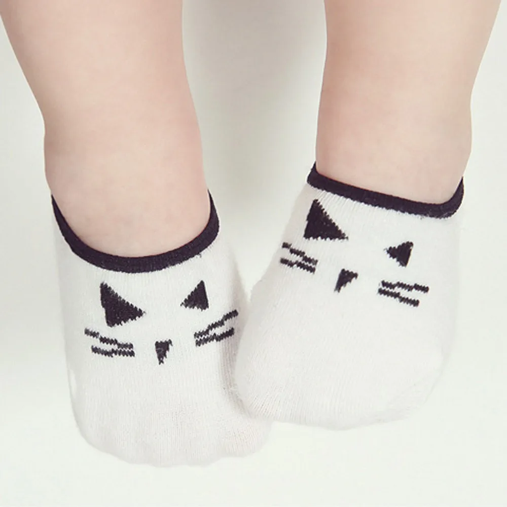 Модные милые эластичные Носки с рисунком кота для маленьких мальчиков и девочек Нескользящие носки для малышей