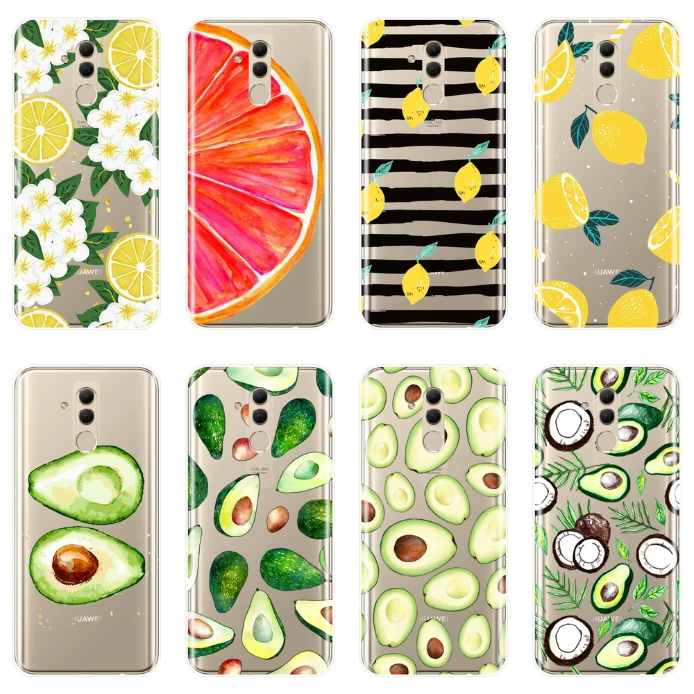 

TPU Phone Case For Huawei Mate 7 8 9 10 20 Lite Avocado Lemon Orange Flower Silicone Soft Back Cover For Huawei Mate 9 10 20 Pro