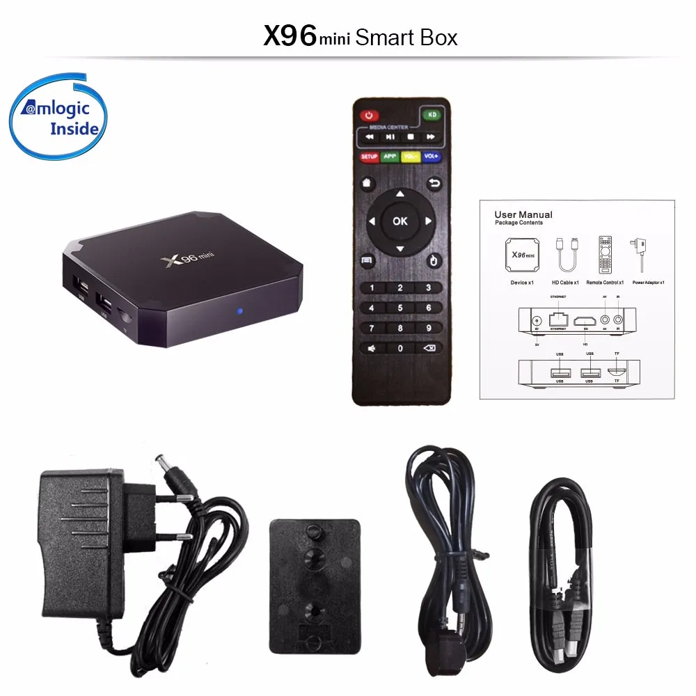 X96mini Android 7.1 X96 mini четырехъядерный Smart TV BOX ТВ Бокс 1 ГБ+8 ГБ2 ГБ+16 ГБ S905W поддерживает 2.4G беспроводной WIFI ТВ приставка+IR кабель смарт-top box