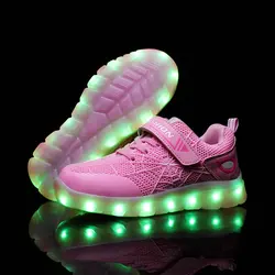 Зеленая детская обувь; Лидер продаж; светящаяся обувь с подсветкой для мальчиков и девочек; спортивная обувь с usb-зарядкой; повседневная