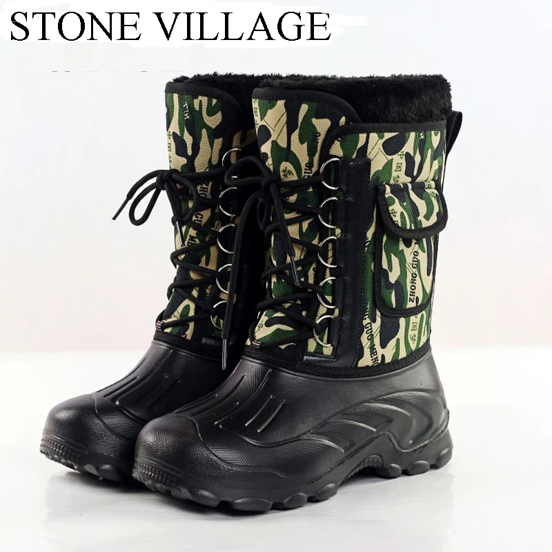 2016 New Men Outdoor Waterproof Camouflage Snow Boots Fishing Shoes Men