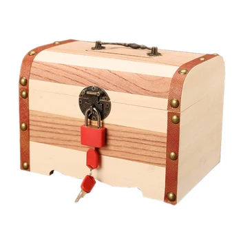 

Modern Wooden Box Money Piggy Box Creative Storage Box Antique Treasure Chest Ornaments Household Vintage Home Decoration Gift