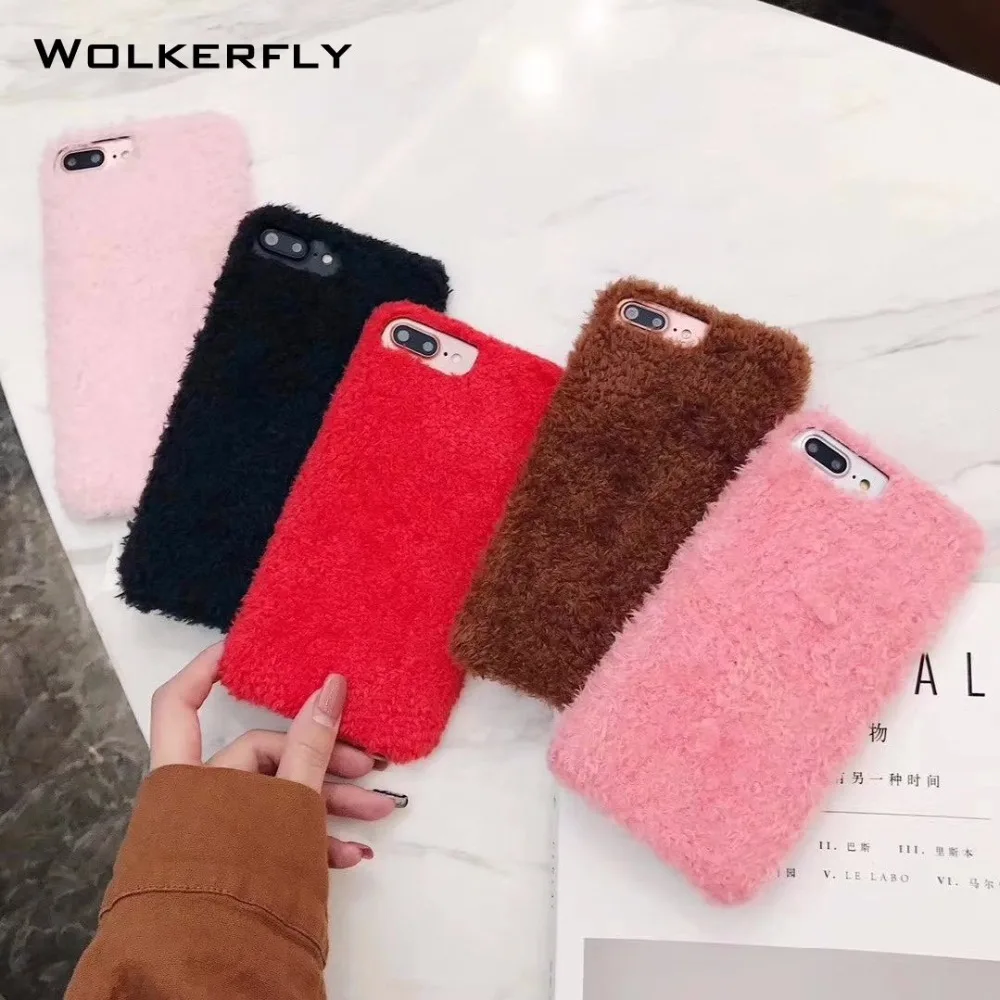 Luxury Fluffy Winter Soft Wool Cute Phone Case for iPhone 8 7 Plus 6 6s