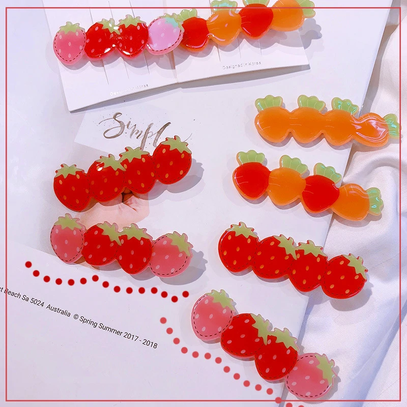 

HZ 2019 New Korean Cute Colorful Carrot Strawberry Acrylic Hair Grip Hairpin Hair Accessories for Women Girls Hair Clip