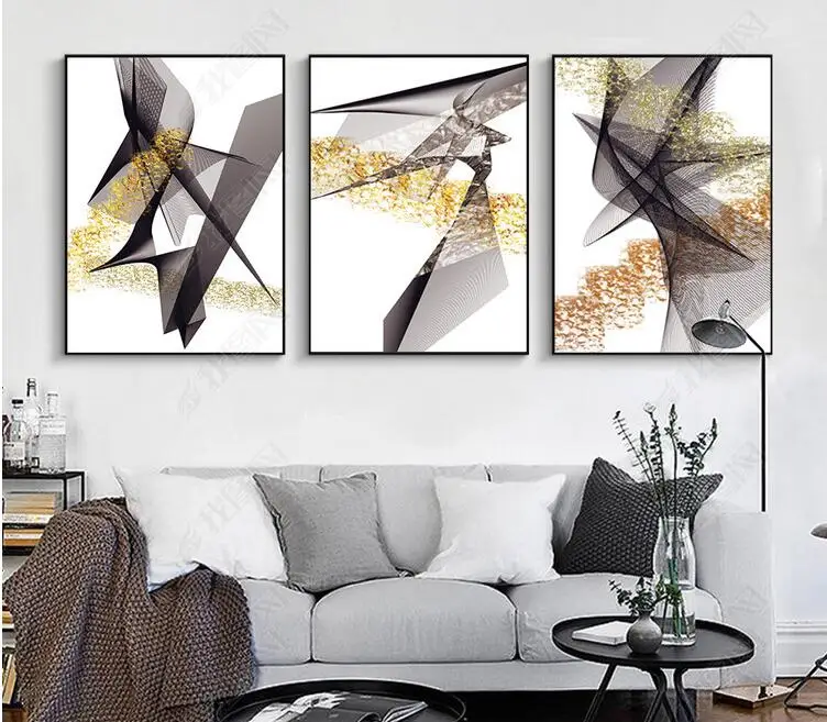 Nordic Gold Black Abstract Canvas Painting Art Poster Print Picture Wall Unframe 