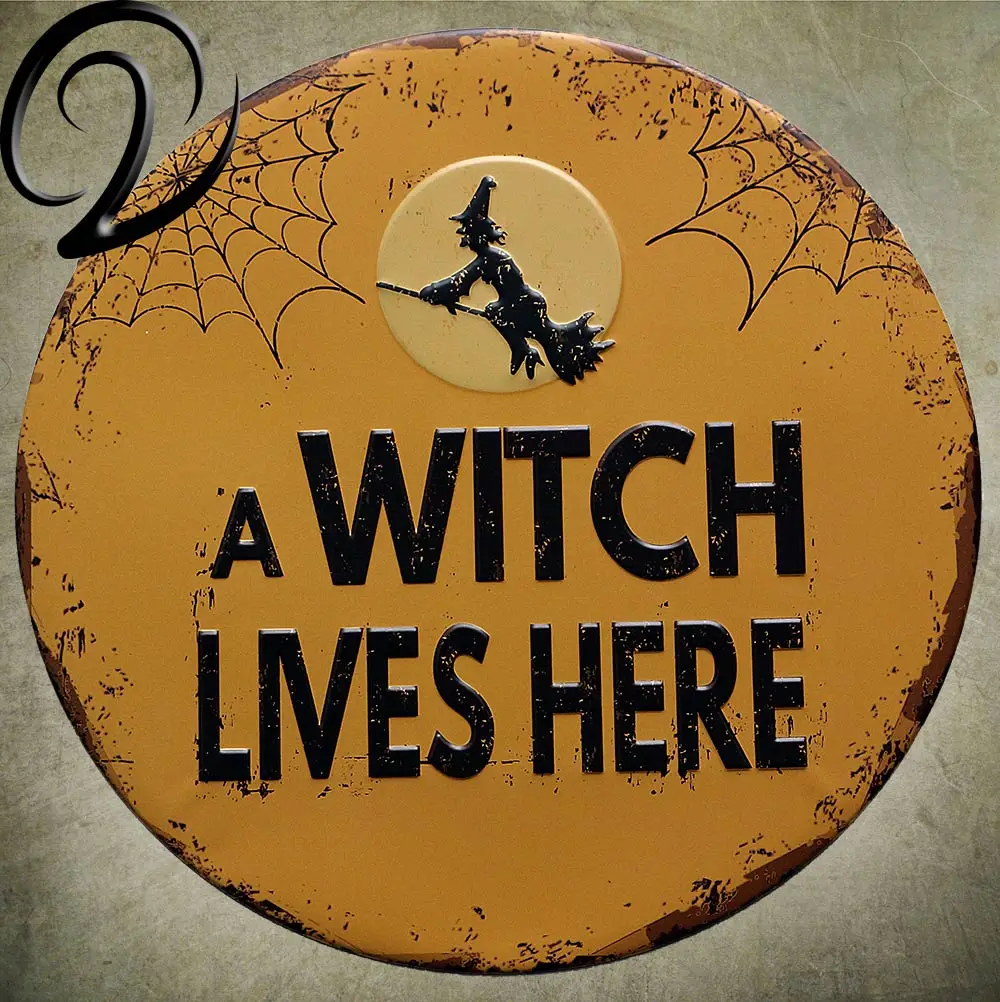 A Witch Lives Here Halloween Decoration Tin Signs Shabby Chic Metal