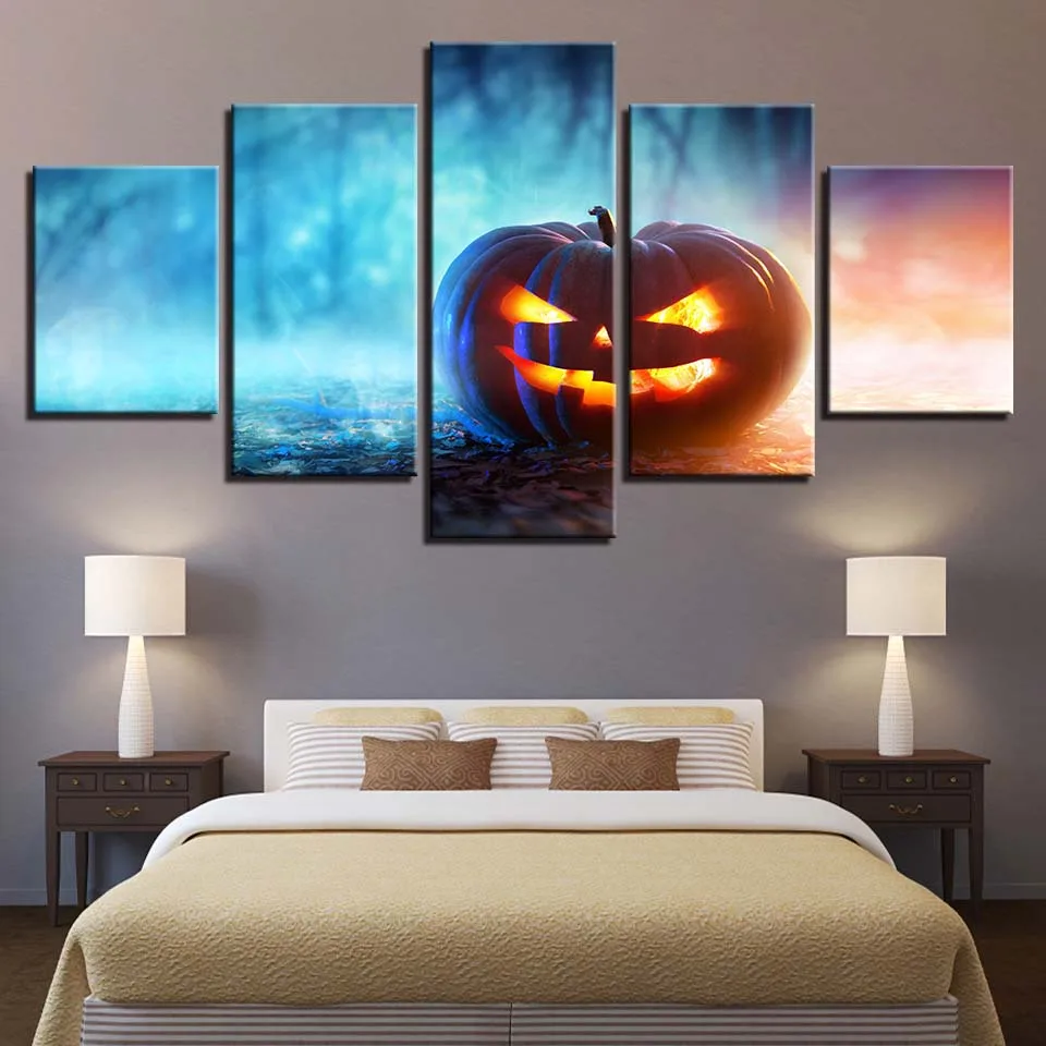 Canvas Prints Wall Art Pictures 5 Pieces Hallowmas Jack Skellington Paintings Home Decor Nightmare Before Christmas Poster Frame | Дом и сад
