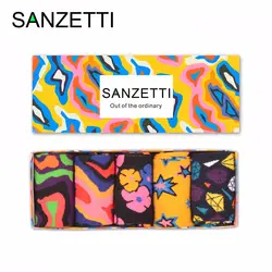 Sanzetti 5 пар/лот Подарочная коробка Новинка Красочные Для Мужчин's чесаный хлопок Смешные носки со стразами экипажа носки повседневные платья