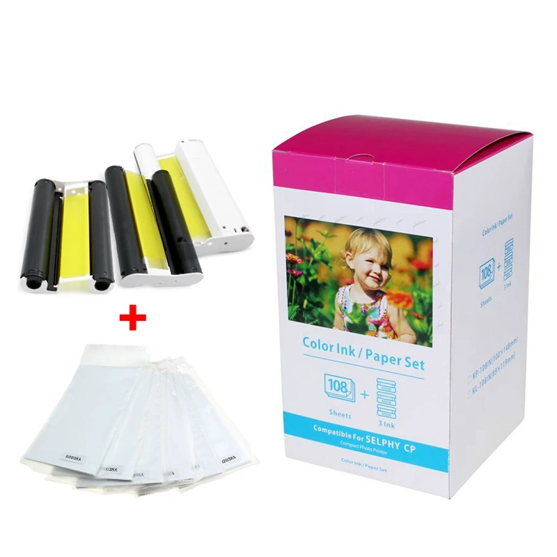 

Photo Paper compatible KP-108IN Color Ink and Paper Set Photographic Paper includes 108 Paper Sheets 6 Ink Cartridges for CP1200