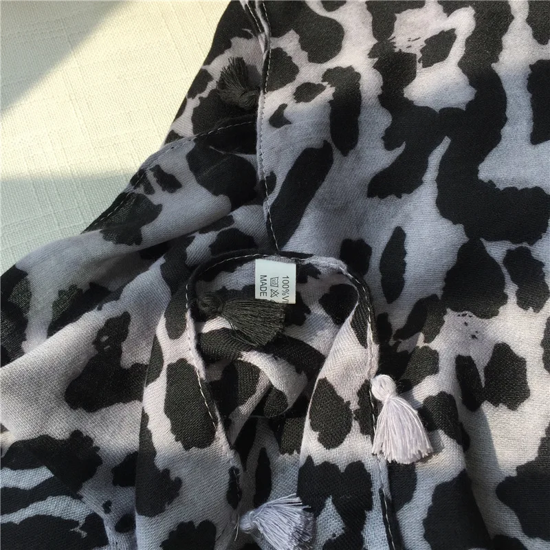 Черно-серый Леопардовый шарф, Теплый леопардовый длинный шаль из вискозы, мягкий шарф для шеи, шейный платок, Apaszka