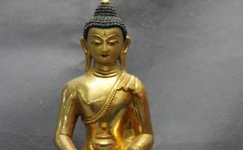 

USPS to USA S3068 Tibet Temple Pure Copper Bronze 24K Gold Gild Amitayus Shakyamuni Buddha Statue