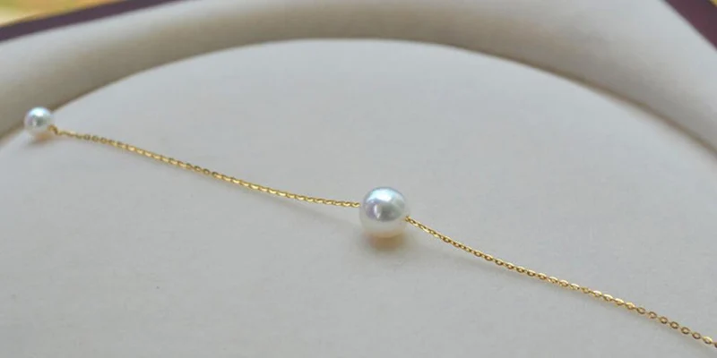 Sinya 18k gold Chain bracelets with 7.5-8mm natural round pearls for women girls Mum lover length 15.5cm to 18cm optional  (7)